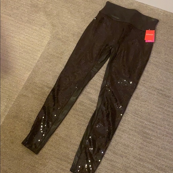 SPANX Pants - Spanx faux leather sequin leggings